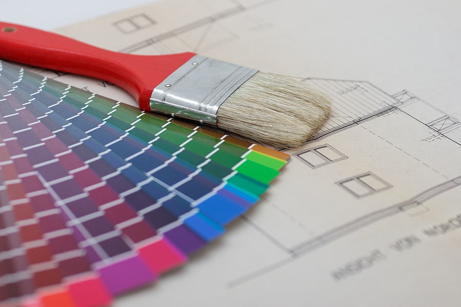 painting samples with brush on house layout